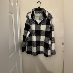 Throw over black/grey and white fleece sweater